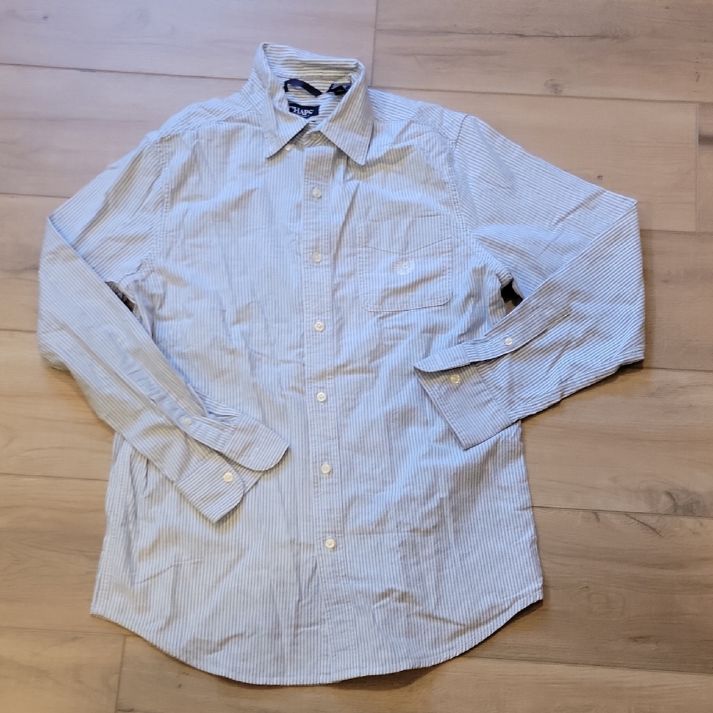 Chaps Men's Blue Stretch Oxford Striped Shirt Size Small